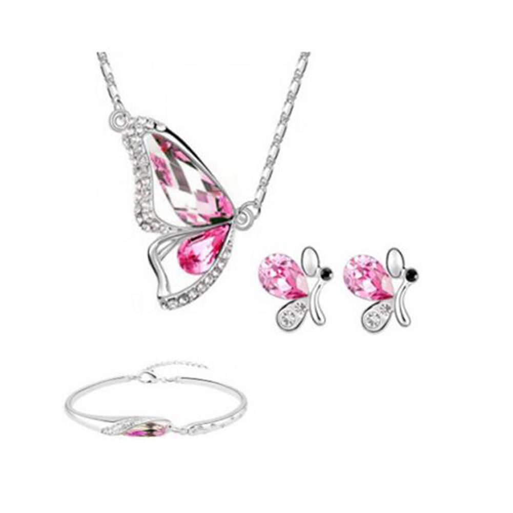 Hu Hu Hu Hu Hu Alat Bantu Pasang Kacamata♡ Butterfly Set Kalung Anting Stud Liontin Kupu-Kupu Aksen Berlian Imitasi Untuk Perhiasan Pengantin
