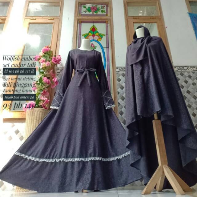 Gamis set cadar gamis set niqob wolfis emboss wolpeach wolvis gamis syari
