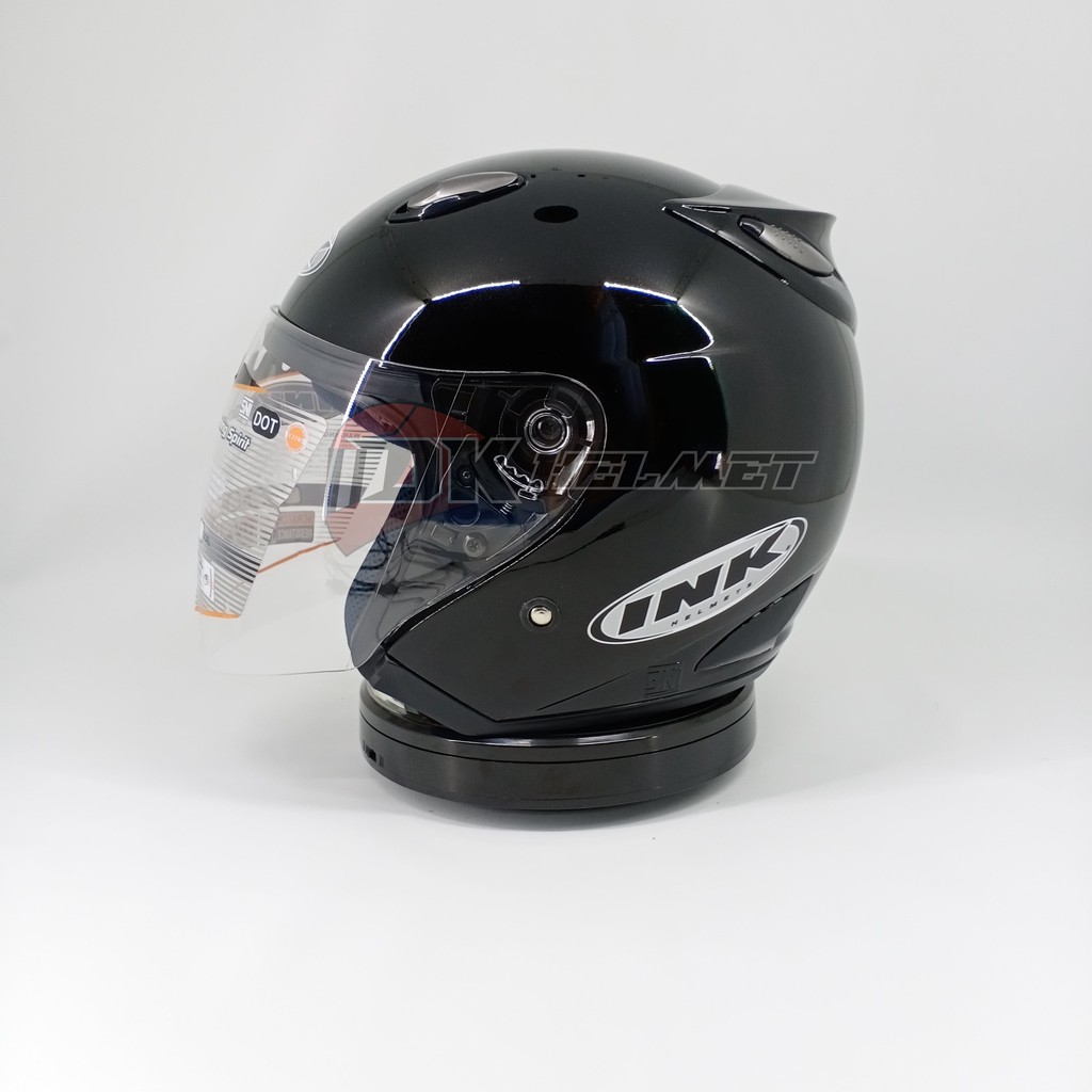 helm half face ink centro jet solid black met glossy original hitam metallic polos