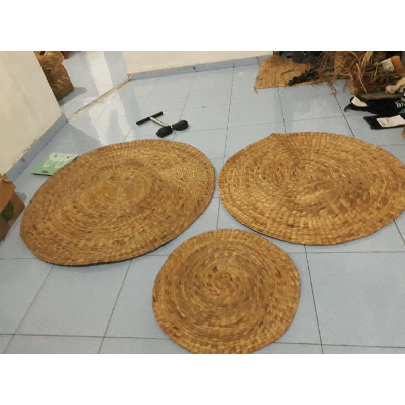 RUG BULAT KARPET ECENG GONDOK DIAMETER 60CM - KARPET ANYAMAN ECENG GONDOK DIAMETER  LINGKARAN 60CM