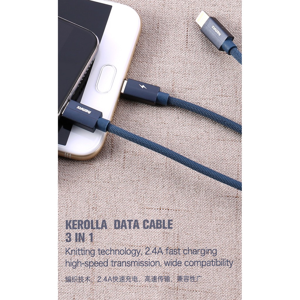 Remax Kerolla Cable 3 in 1 Micro USB + iPhone + Type C - 1M RC-094th