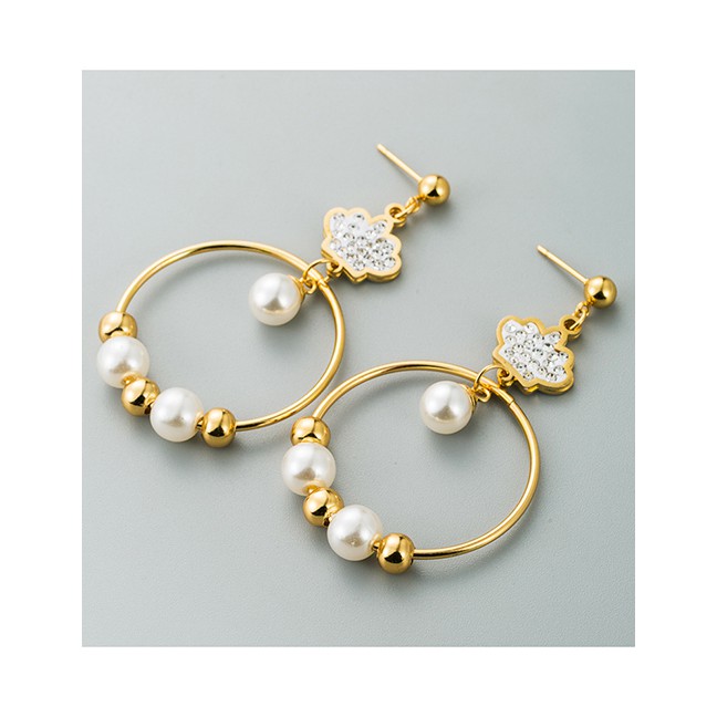 LRC Anting Tusuk Fashion Golden 14k Pearl Stainless Steel Crown Tassel Earrings D59926