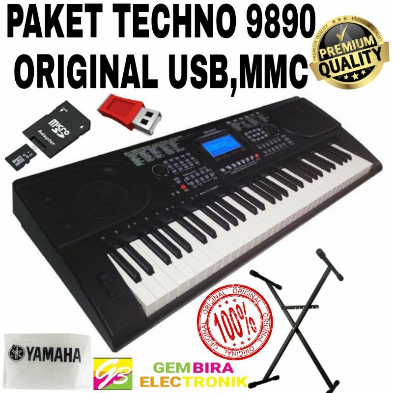 Paket Keyboard Techno T-9890i Original Free cover debu dan Stand