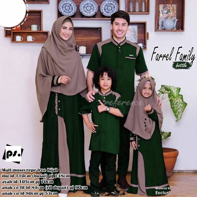 Baju Muslim couple Family CP Farrel Family Gamis+Khimar+Kemaja Baju Couple Family Lebaran 2020