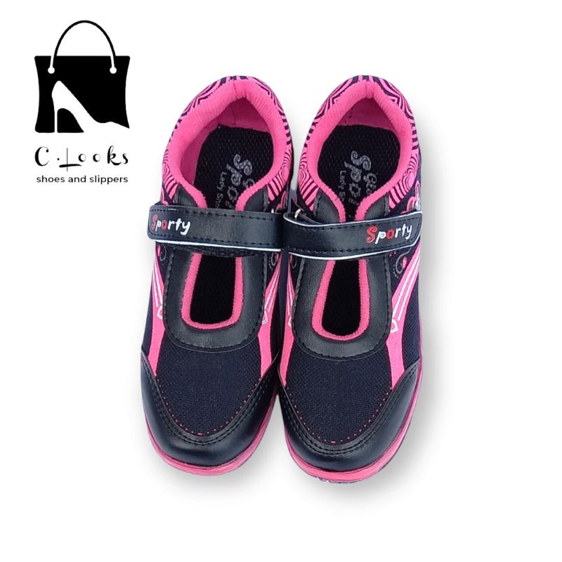 Sporty BR Love Sepatu Anak Perempuan Size 31-35 Hitam Pink