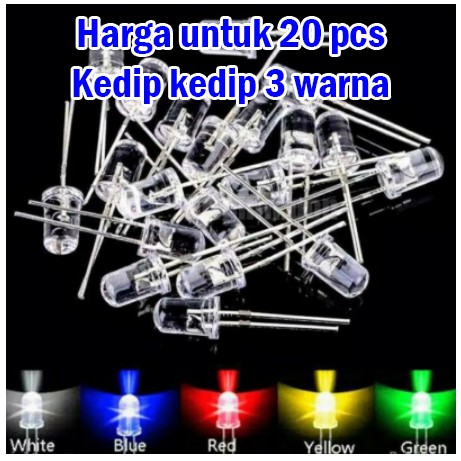 Lampu Led 5mm Clear Lampu Dioda Nyala kedip kedip 3 warna (Isi 20 Pcs) lampu layangan