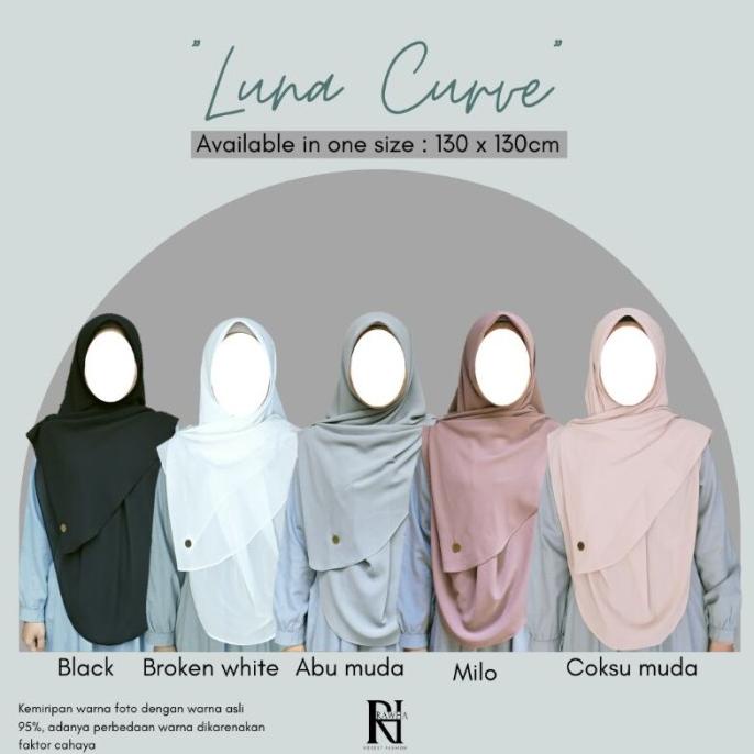 Sale LUNA CURVE by RAWHA Kerudung segiempat oval melengkung syari 130 x 130 /HIJAB SEGIEMPAT MOTIF/H