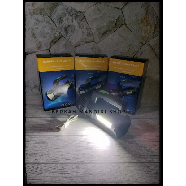 Bisa COD Senter LED Cas Super Terang Jarak Jauh  + COB 4 Mode Emergency USB Recharge