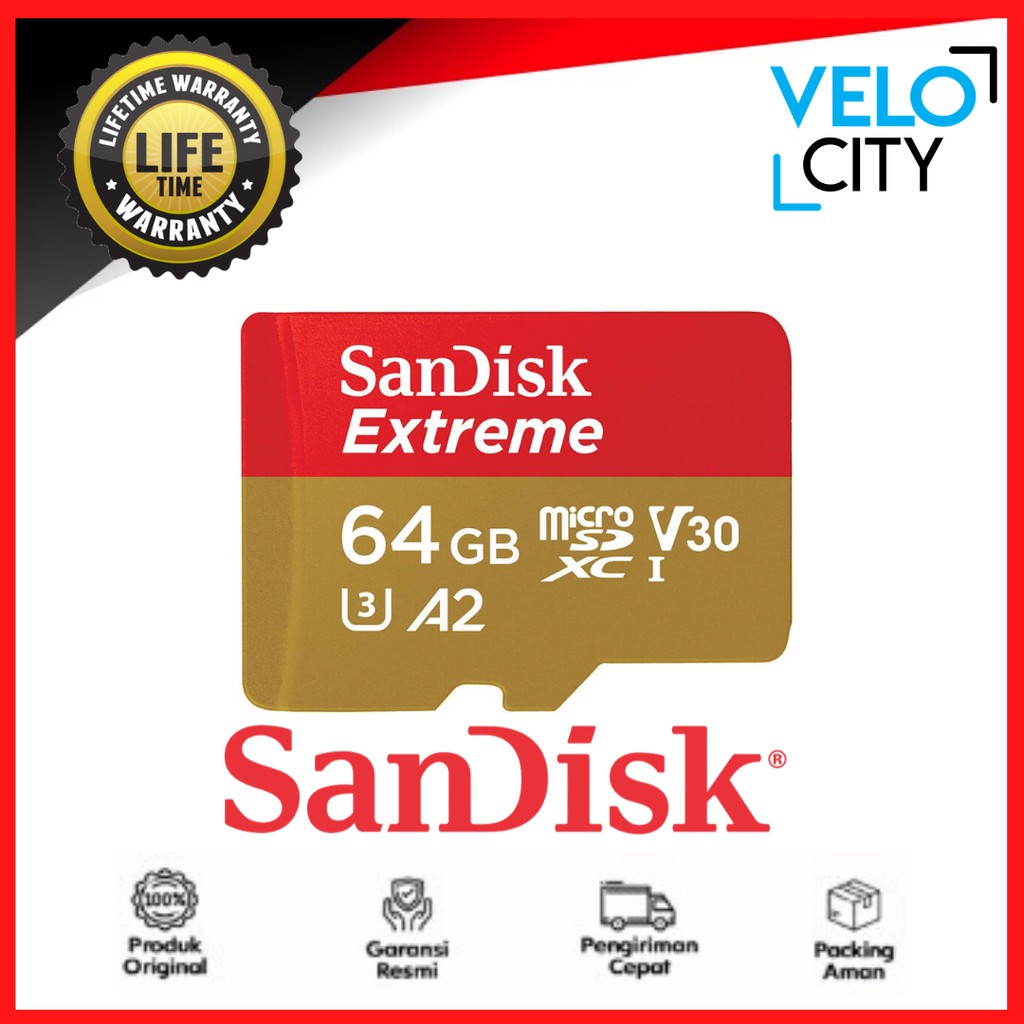 Memory Card Micro SD Sandisk 64Gb Class10 160mbps Extreme V2 Sandisk Original Garansi Life Time