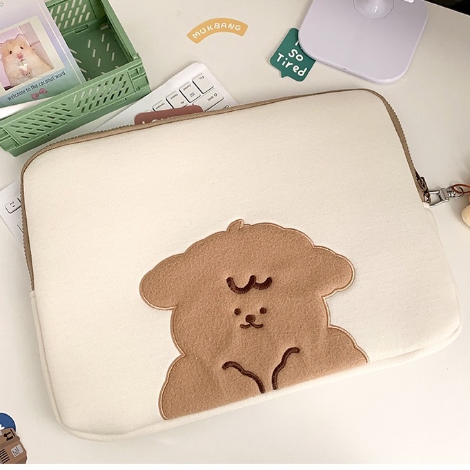 Sleeve Pouch Sarung Tas Bag Case Ipad Tab Tablet Macbook Air Pro Laptop Asus Acer Lenovo HP Huawei 11 12 13 14 15 inch Motif Gambar Domba Sheep Warna Putih Cream Lucu Cute Murah Korean Model