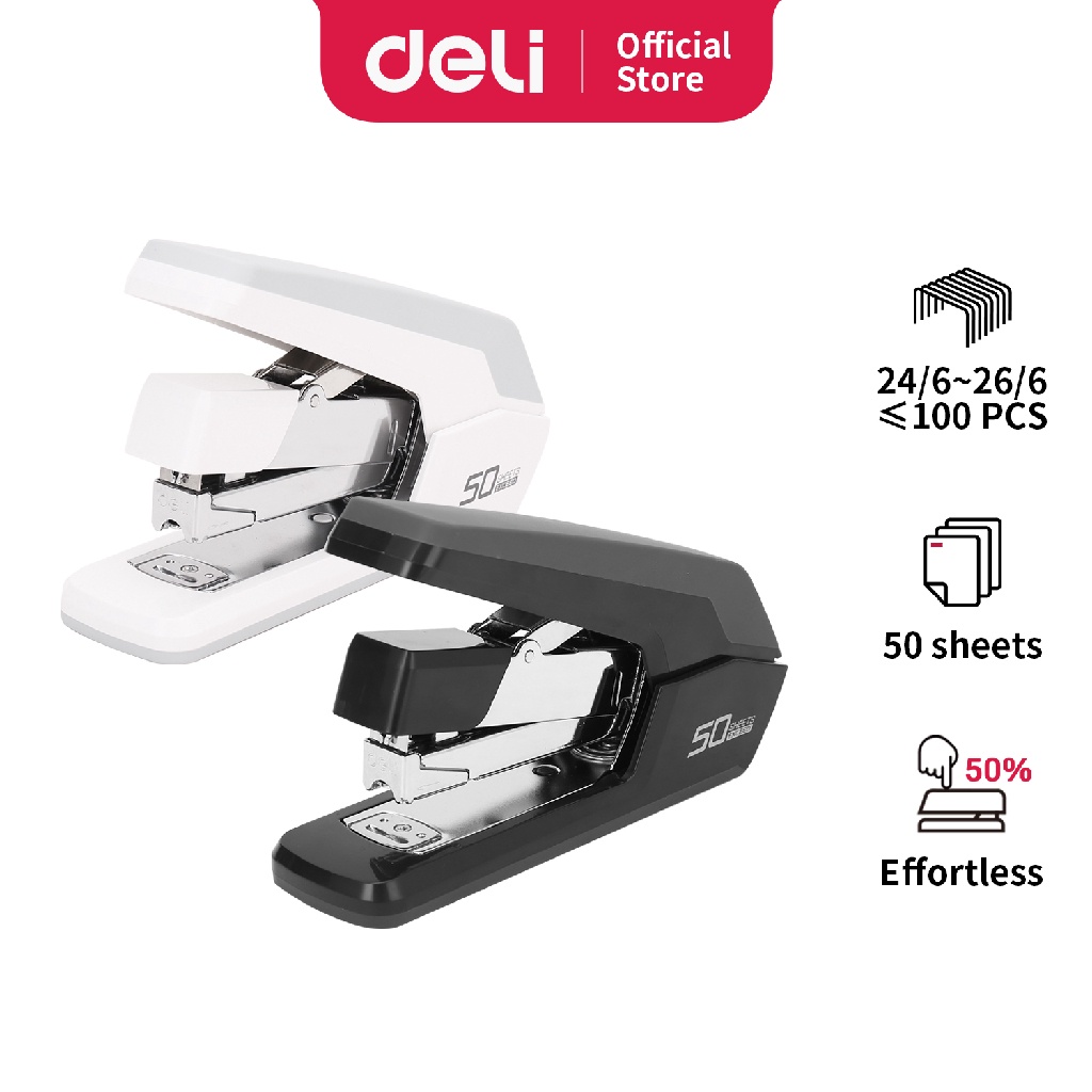 

DELI Stapler mudah hemat tenaga 45% untuk staple sekali sentuh 50 sheets E0371