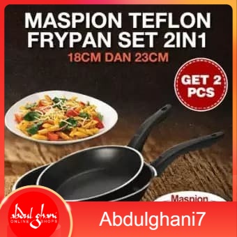 Teflon Maspion Frypan Fancy Hitam Set Isi 2 Anti Lengket Wajan Size18 &amp; 23 cm Terlaris
