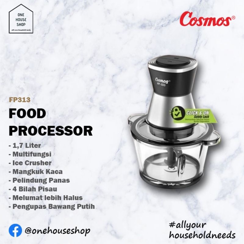 Cosmos Food Processor With Chopper 1,7 Liter 4 Mata Pisau FP323 350 Watt