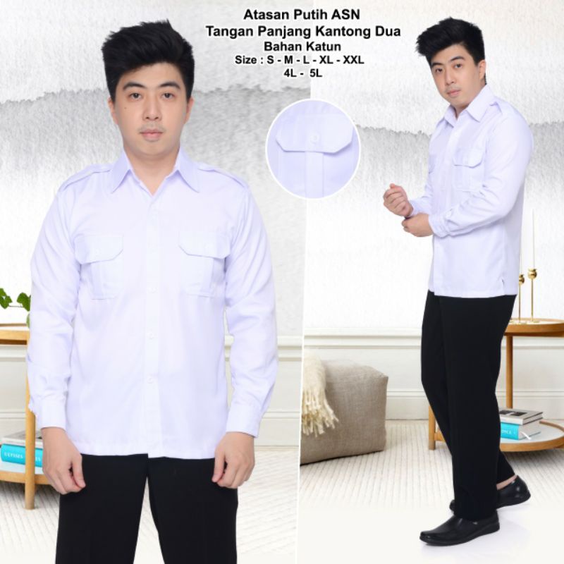 Atasan Putih Cowok Elegan Katun Jahitan Rapi