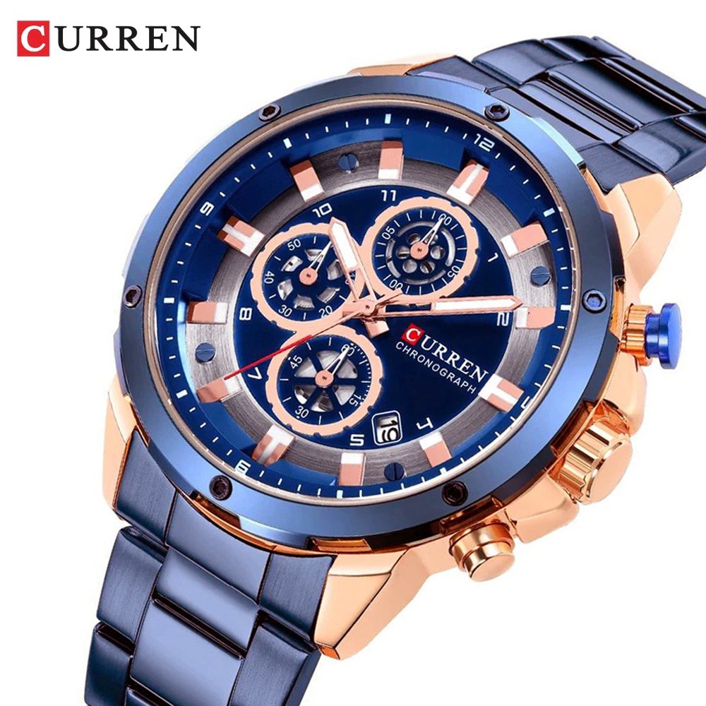 CURREN 8323 Jam Tangan Pria Analog Stainless Steel Chronograph Aktif WATCHKITE WKOS