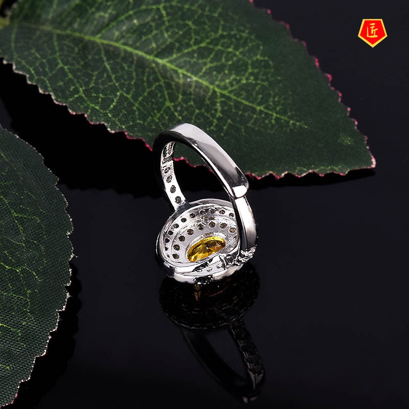 [Ready Stock]Luxury Full Diamond Oval Citrine Ring