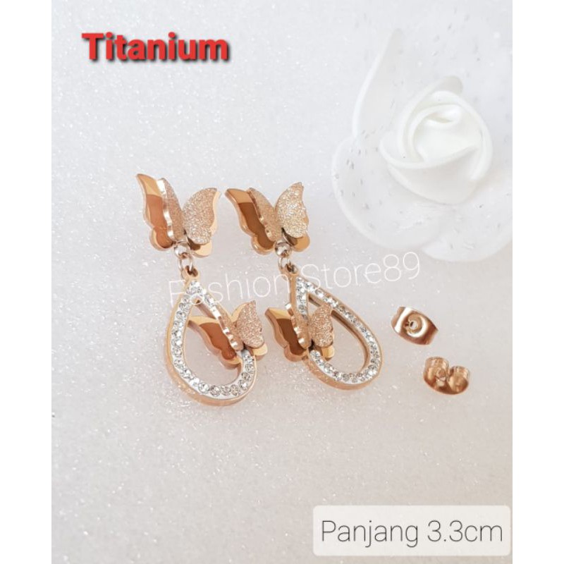 Anting Import Buterfly Titanium premium Rosegold Bestseller edisi terbatas kupu-kupu