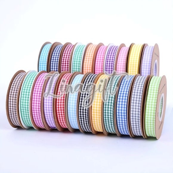 ( Rol 20 yard ) PLAID RIBBON - PITA KAIN KOTAK KOTAK 0.5 INCH / 1 IN / 1.5 INCH MERAH KUNING HIJAU BIRU UNGU 1.25 CM / 2.5 CM / 4 CM HIASAN DEKOR KADO