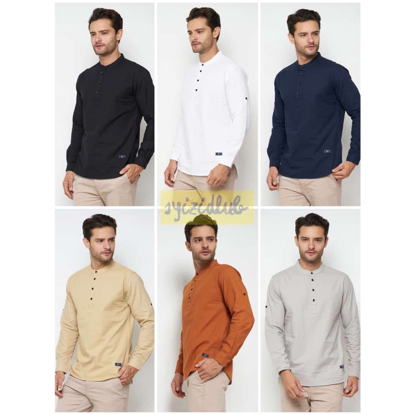 MAG Fashion Kemeja Koko Pria Lengan Panjang Katun Cigarette - Baju Koko Cigarette Basic Polos MURAH