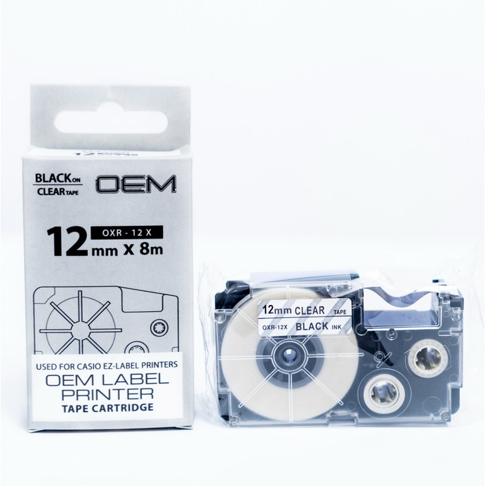 OEM TAPE EZ LABEL CASIO 12MM BLACK INK CLEAR (OXR-12X)