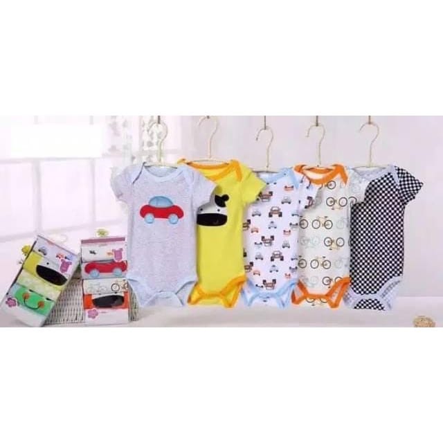 5 pcs Jumper Lovelle Carts Baju Kodok Bayi Bodysuit Pendek Baby Lovelle Cart's 3-12m Carters Bodysuits