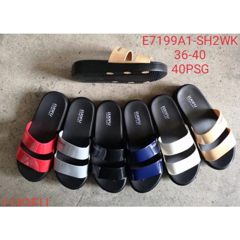 Sandal selop slip on  karet jelly wedges wanita terbaru dari luofu bisa COD sendal jelly karet