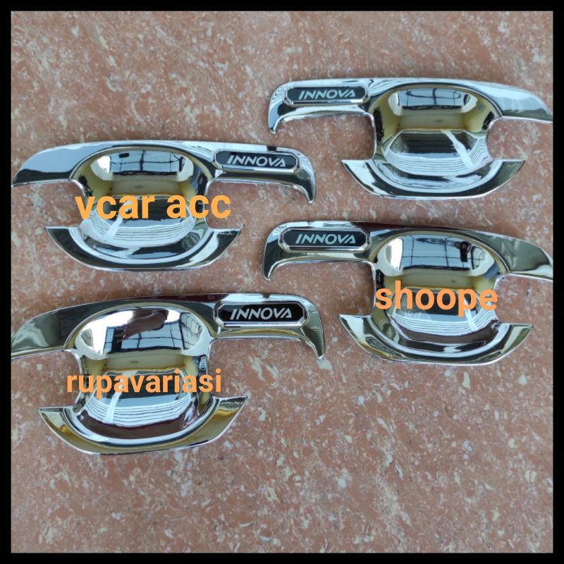 outer mangkok handle pintu mobil toyota inova innova lama 2004 sampai 2015 + logo chrome &amp; hitam carbon 2014 2013 2012 2011 2010 2009 2008 2007 2006 2005