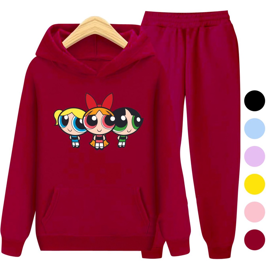 Setelan Anak Sweater Hoodie POWERPUFF GIRLS / Sweater Anak Kartun Size S (3-5 Thn) M (5-7 Thn) XL(9-12 thn) XXL (13 + thn)