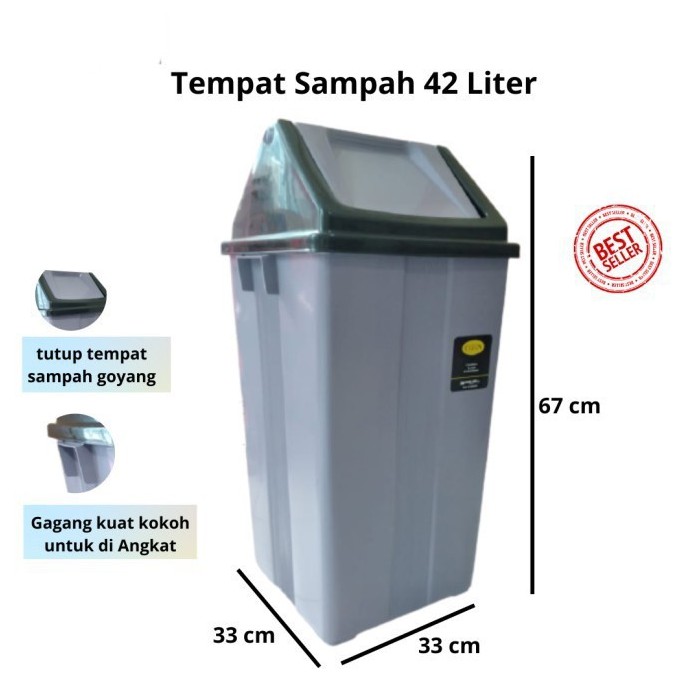 Tempat sampah tutup 42lt (Besar)