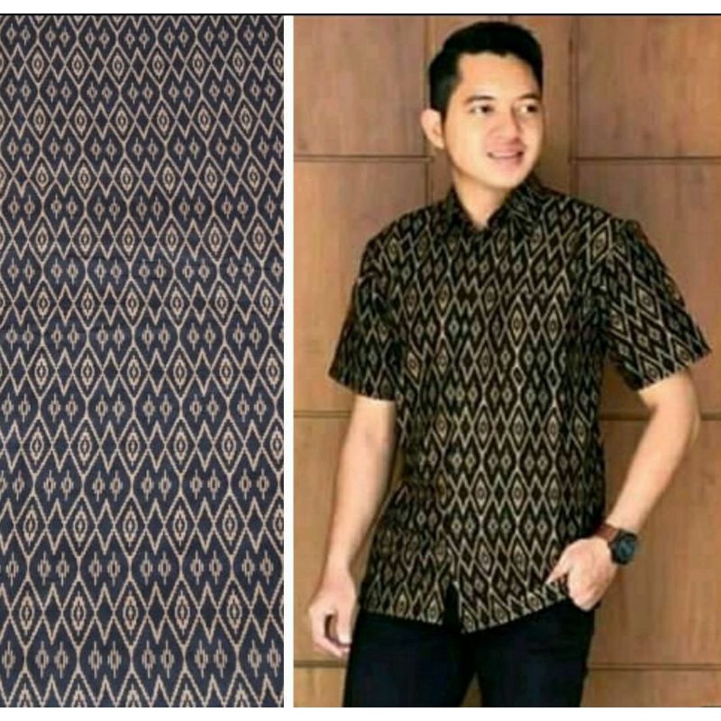 KEMEJA BATIK PRIA LENGAN PENDEK LAWASAN COKLAT MOTIF TENUN HEM BATIK SERAGAM KERJA BATIK BATIK