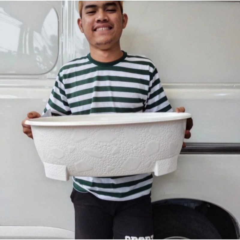 pot bonsai oval 10 putih, panjang 50 cm, pot bonsai besar