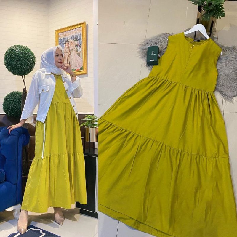 Retro iner dress gamis muslim 2in1 polos fashion remaja