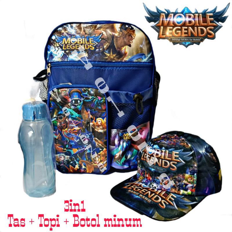 Tas ransel anak laki-laki karakter game 3in1 - tas + topi + botol minum