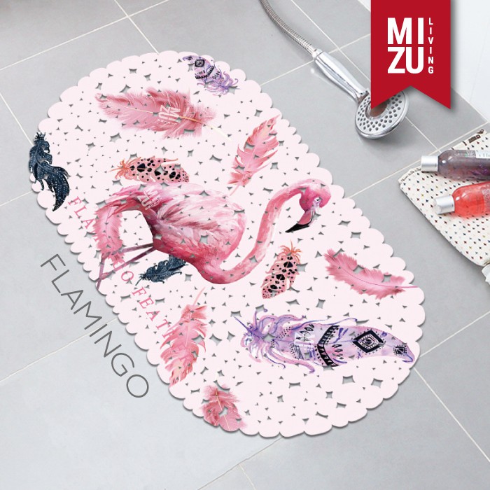 ARTISTIC Shower Bath Mat Keset Mandi PVC Penghisap Anti Slip Suction Cup 35x70cm-FLAMINGO