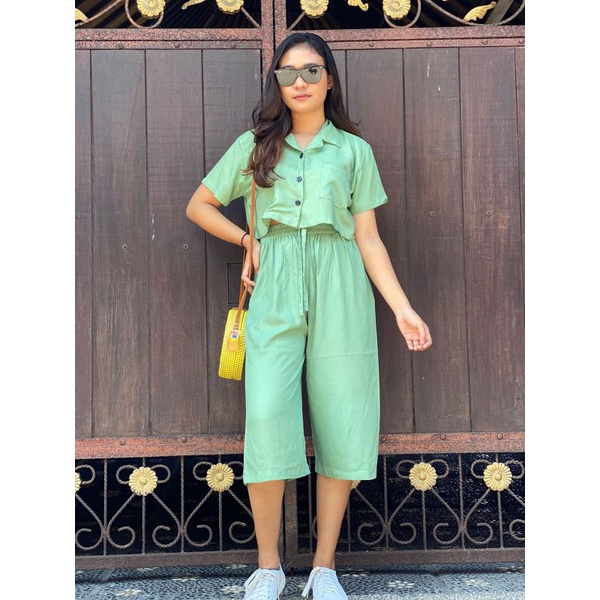 Oneset Crop Sinta  / Set Rayon Crop / New One Set-Hijau Muda