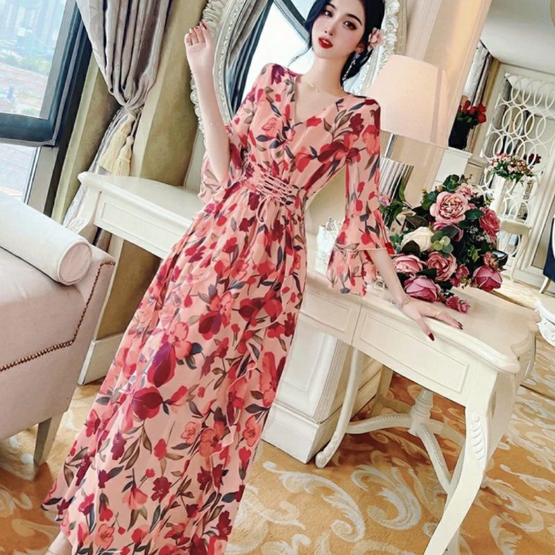 MDLV ~ 12515# Barcellina Drawstring Maxi Long Dress Fashion Import