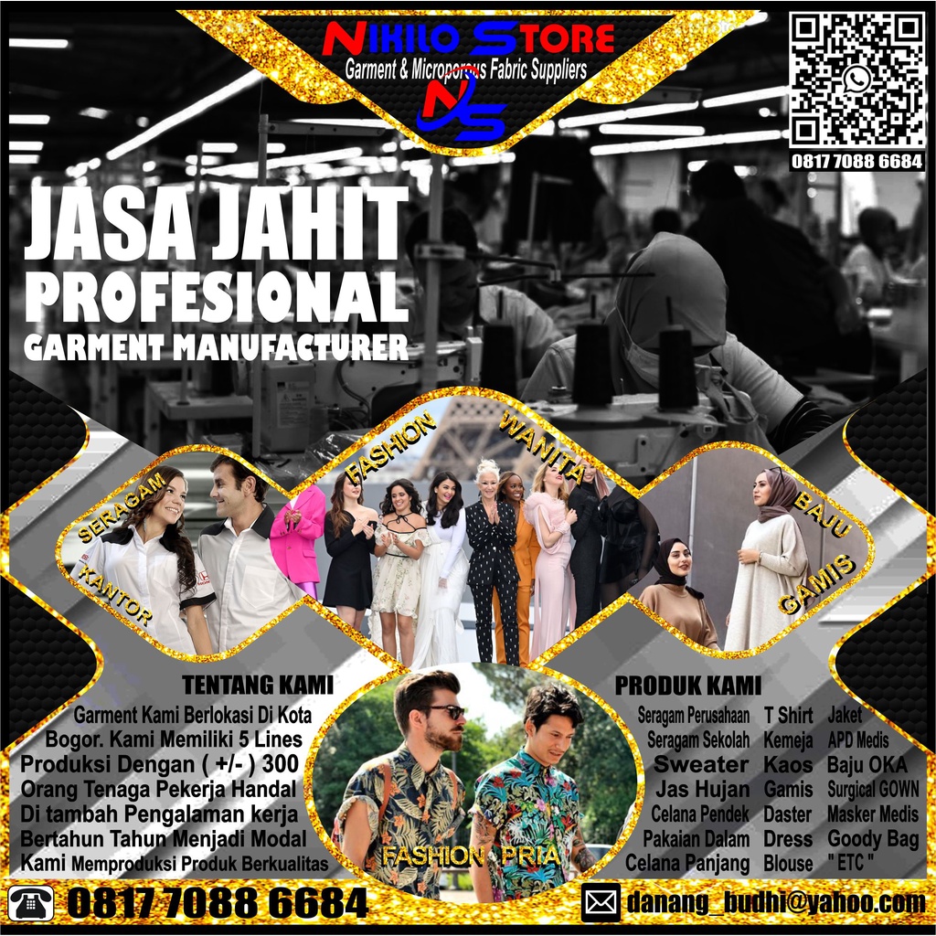 JASA JAHIT GARMENT/KAOS/KEMEJA/T SHIRT/GAMIS/CELANA/SERAGAM/JAKET