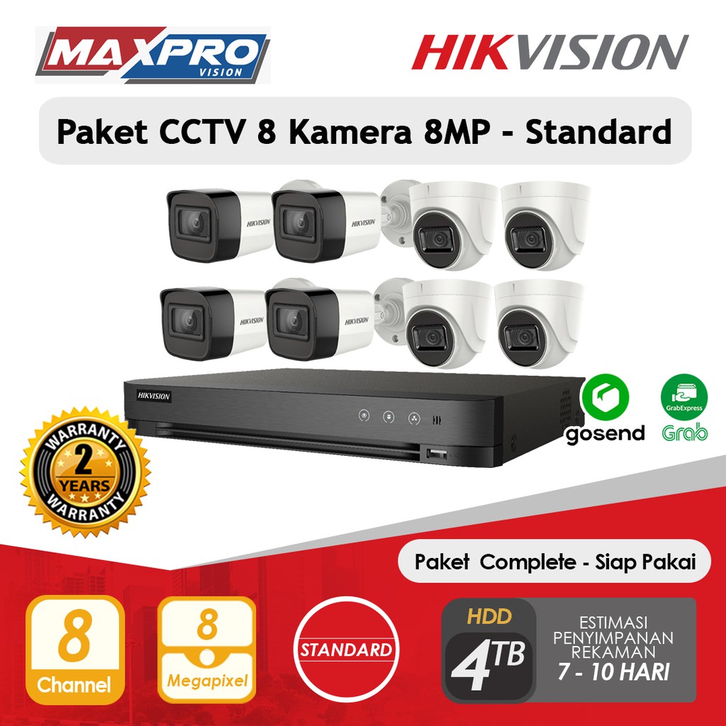 PAKET CCTV 8 CAMERA 8MP STANDARD 4 TB HDD HIKVISION