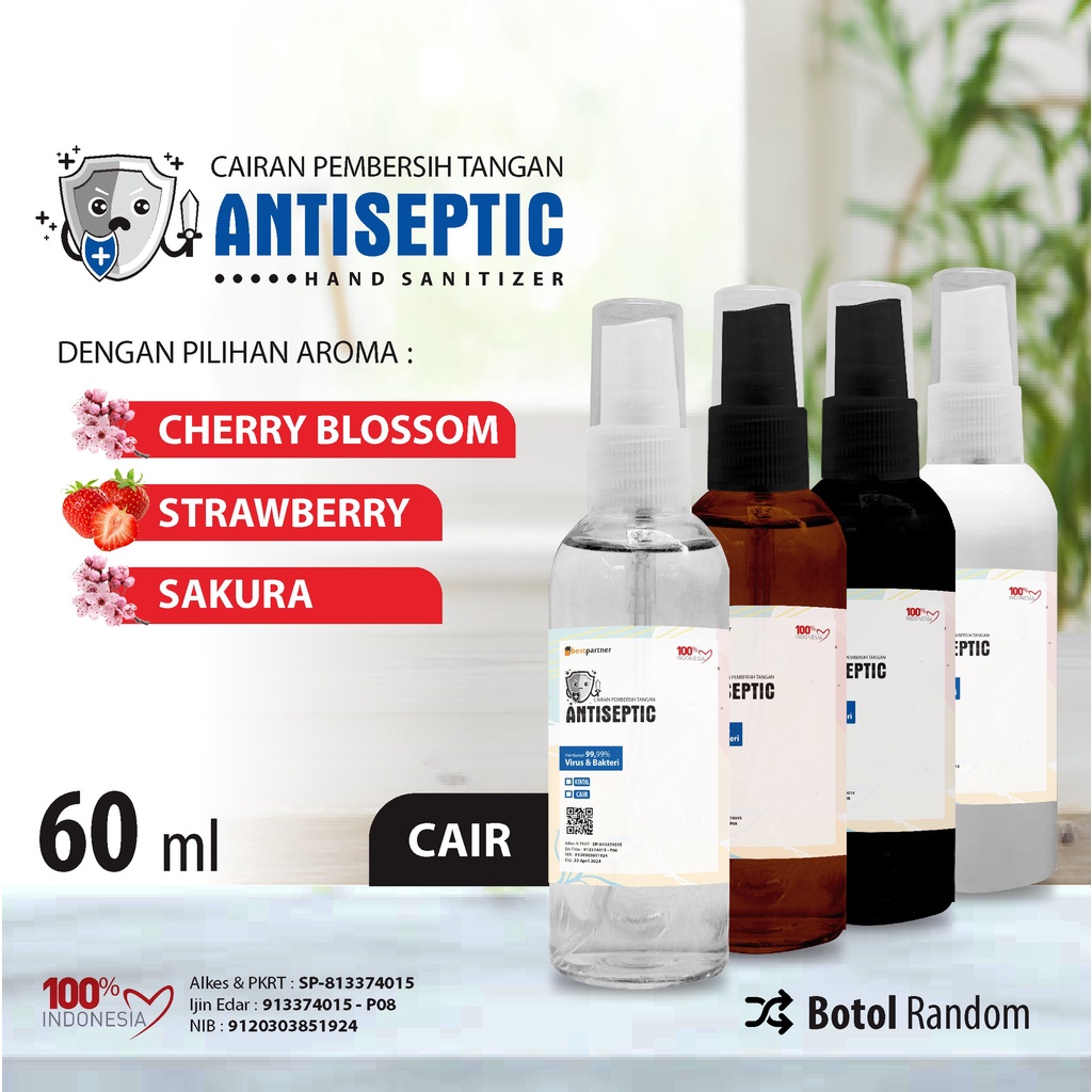 Hand Sanitizer Cair AntiSeptic Macam Variasi Aroma  Segar 60ml / Variasi Aroma Buah Segar 60 ml ( SPRAY  )