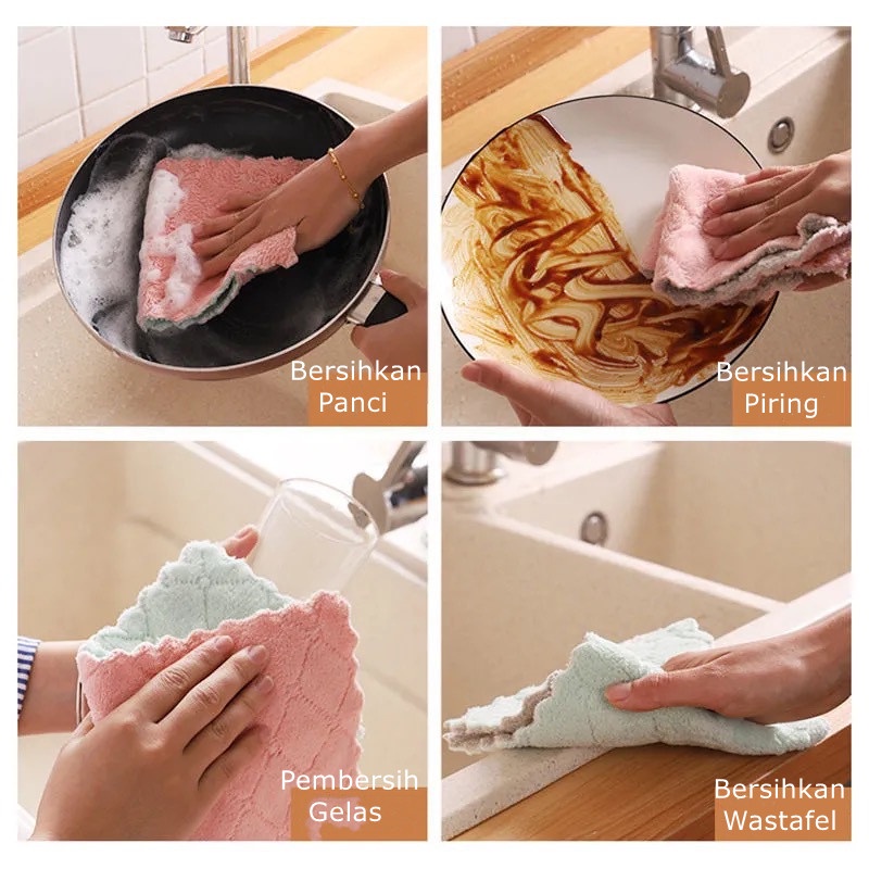 MSY  Kain Lap Dapur Microfiber 2 Sisi Lembut Anti Minyak/Kain Lap Cuci Piring Dapur / Dua Warna