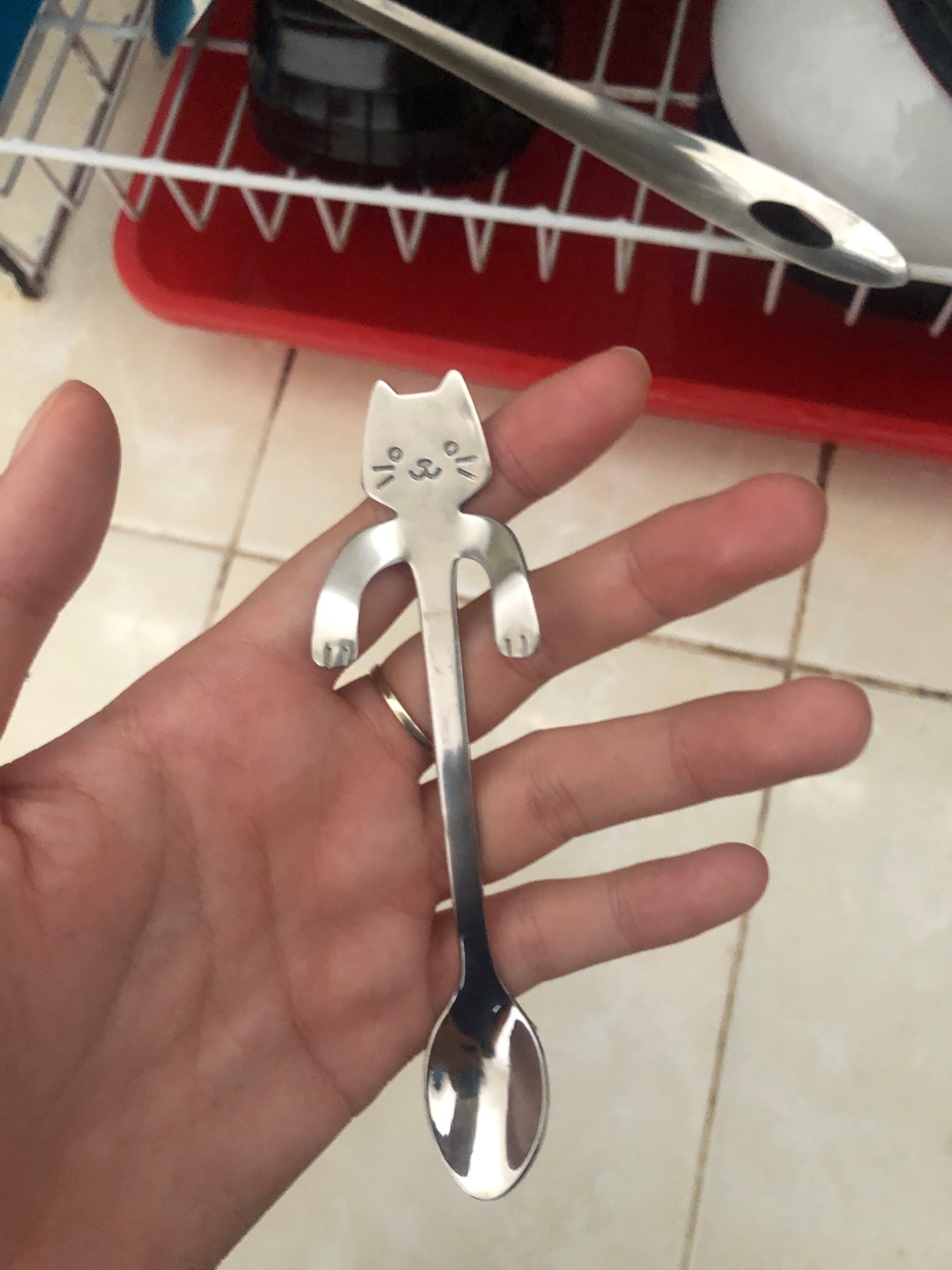 Sendok Kecil Bentuk Kartu Kucing Bahan Stainless Steel Untuk Kopi/teh