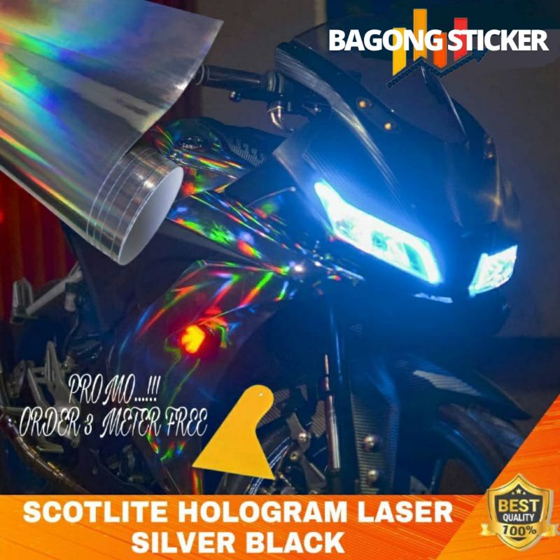Sticker skotlet pelangi hologram putih / Sticker skotlet motor / skotlet mobil / Sticker hologram