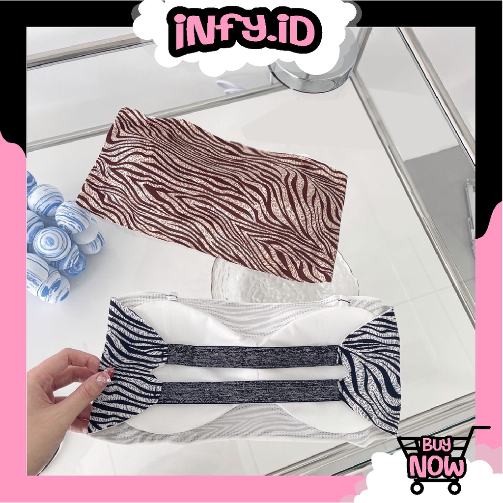 INFY - Bra Kemben Seamless Motif Macan Tanpa Tali Anti Slip Pakaian Dalam BH Wanita B073