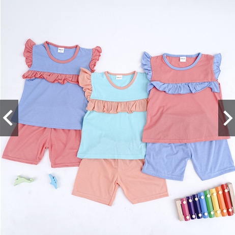 Setelan Ruffle Kombinasi Set Polos Anak Cewek / Setelan Anak Perempuan Polos 1-5 tahun