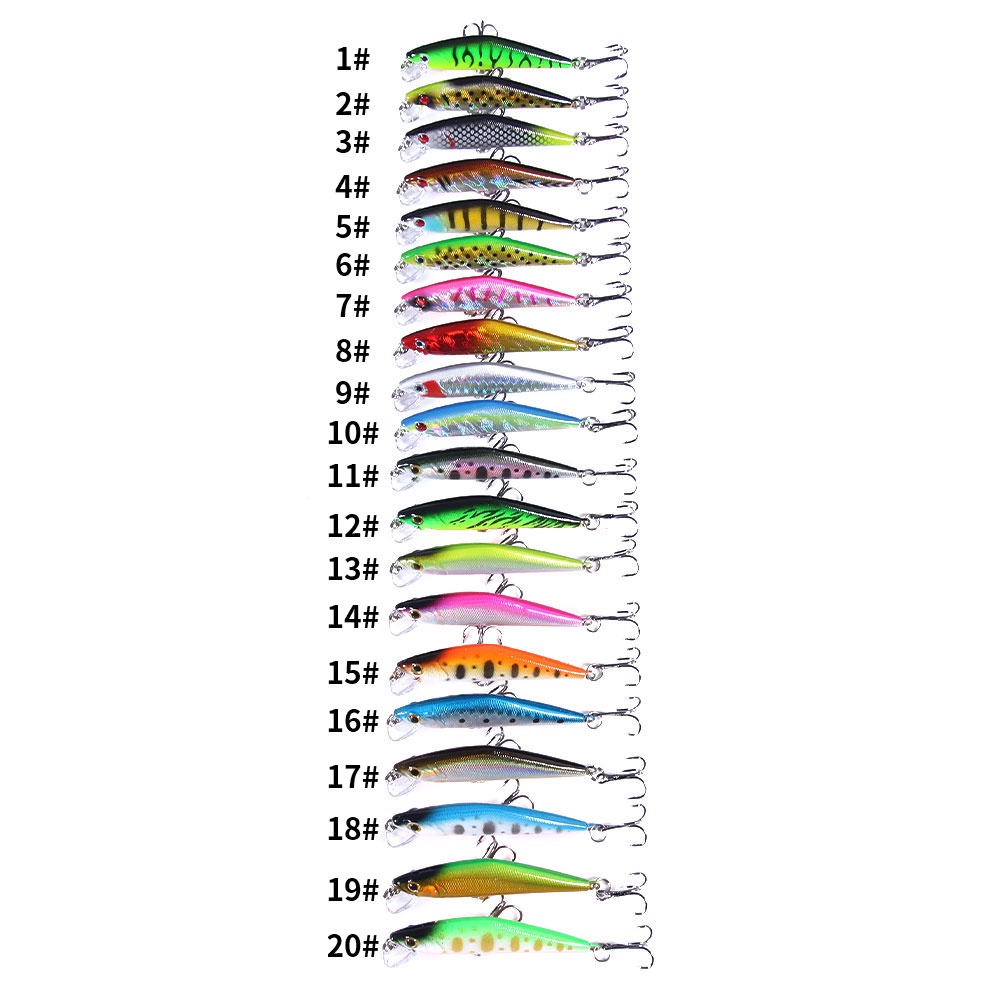 Hengjia 20Pcs Umpan Pancing Hard Bait Bentuk Ikan Imitasi Mata 3D 6.8cm 5.2g Dengan Kail Treble