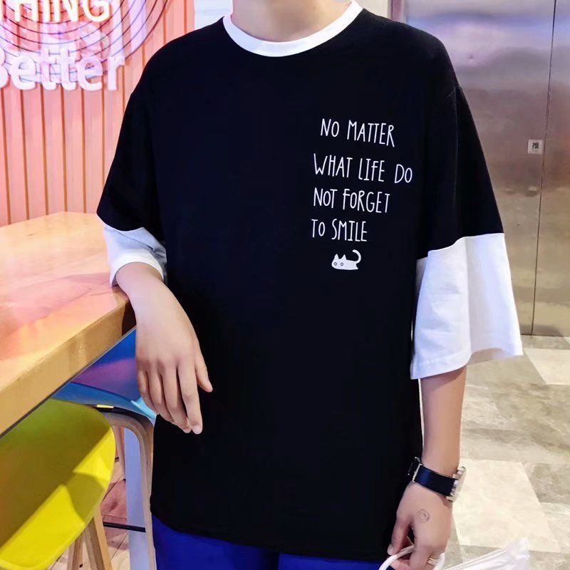 Baju kaos terbaru korean style round neck baju kaos pendek kasual modis T-Shirt sablon baju kaos hitam pria loose shirt baju kaos jumbo