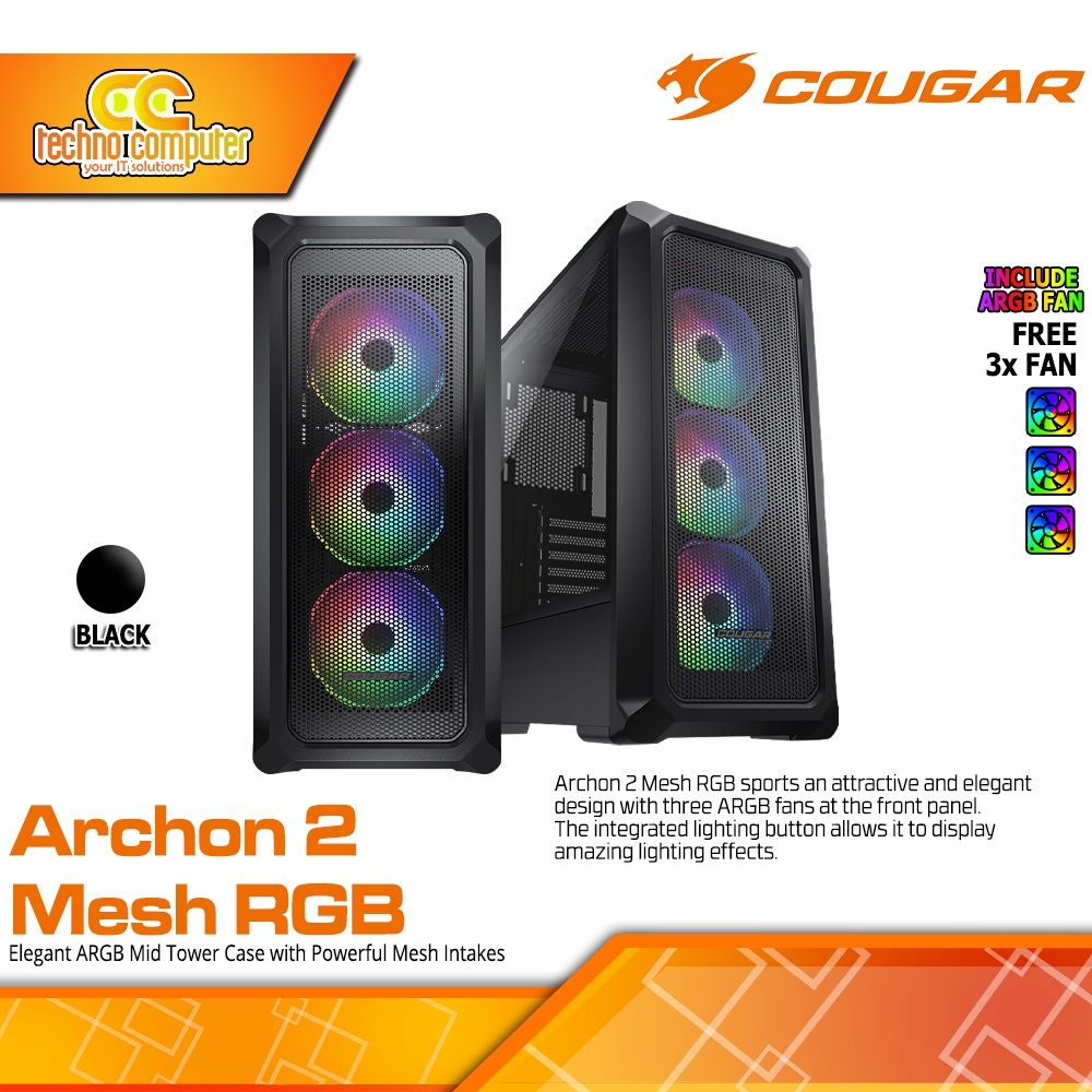 CASING COUGAR ARCHON 2 MESH RGB Black - ATX Case With Tempered Glass (Free 3x ARGB Fan)