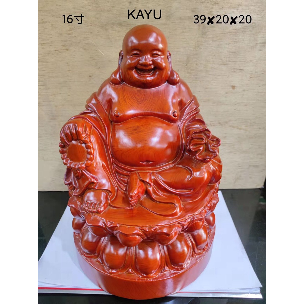 Patung Budha Maitreya Duduk Kayu