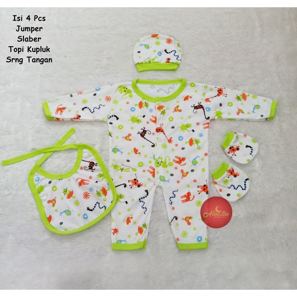 Baju Bayi Setelan Jumper Set 4 In D'noorfa / 4 In 1 Jumper Set Bayi Slaber Topi dan Sarung Tangan