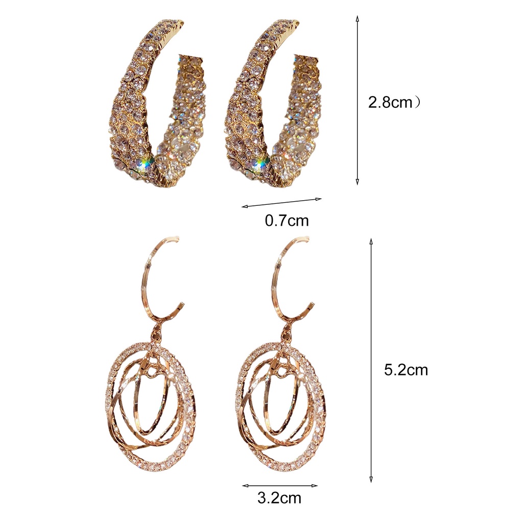 Hu Hu Hu Hu Hu Alat Bantu Pasang Kacamata♡ 1 Pasang Anting Hoop Berlian Imitasi Bentuk Bulat Geometris Untuk Hadiah Pernikahan